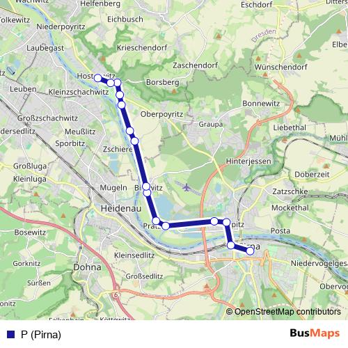 P (Pirna) bus Line Map