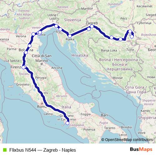 Flixbus N544 bus Line Map
