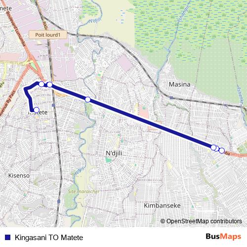 Kingasani TO Matete bus Line Map
