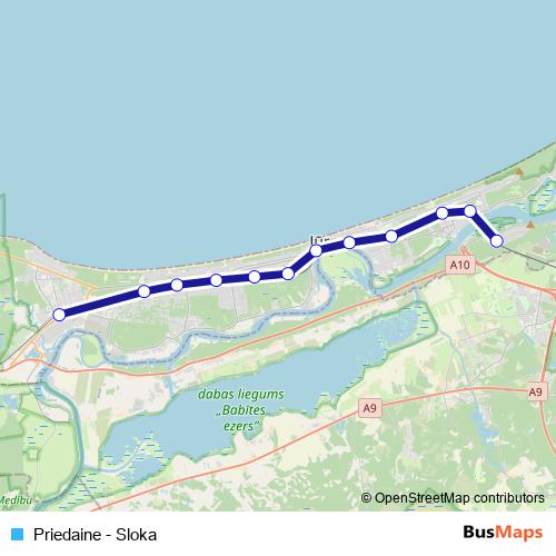 Priedaine - Sloka rail Line Map