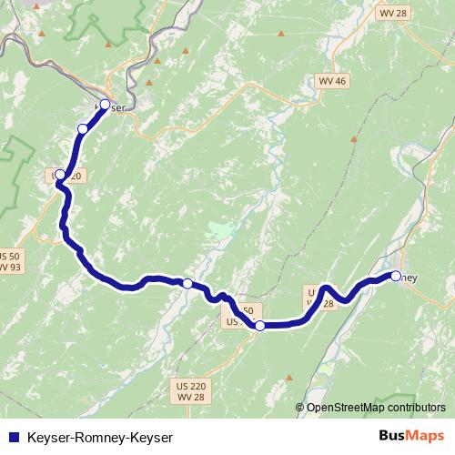 Keyser-Romney-Keyser bus Line Map
