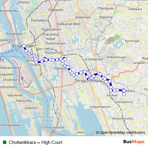 Chottanikkara ↔ High Court bus Line Map