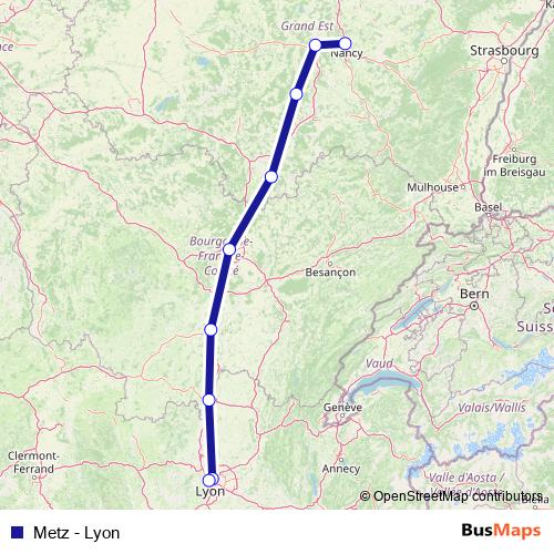Metz - Lyon rail Line Map