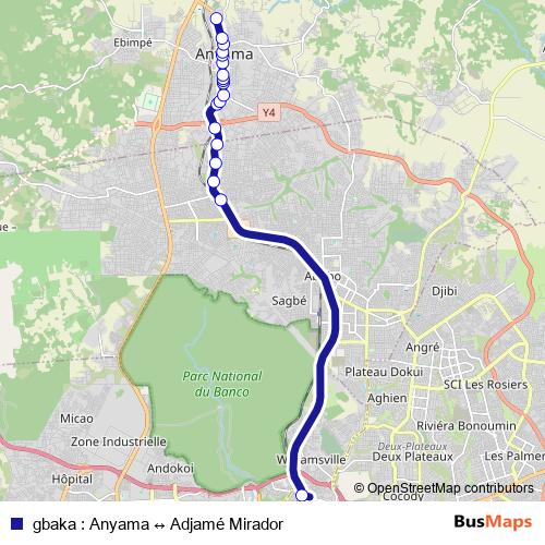 gbaka : Anyama ↔ Adjamé Mirador bus Line Map