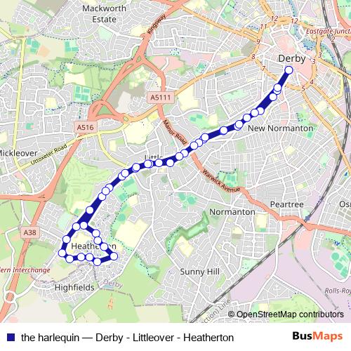 the harlequin bus Line Map