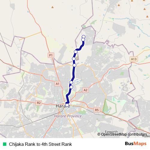 Chijaka Rank to 4th Street Rank bus Line Map