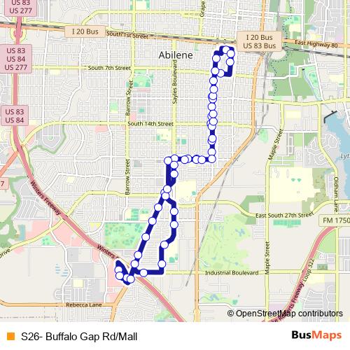 S26- Buffalo Gap Rd/Mall bus Line Map