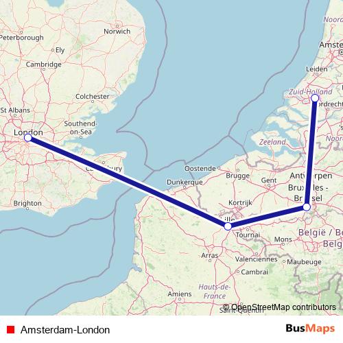 Amsterdam-London rail Line Map
