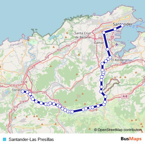 Santander-Las Presillas bus Line Map