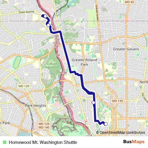 Homewood Mt. Washington Shuttle bus Line Map