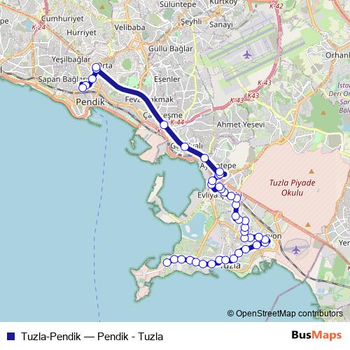 Tuzla-Pendik bus Line Map