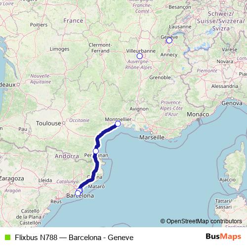 Flixbus N788 bus Line Map