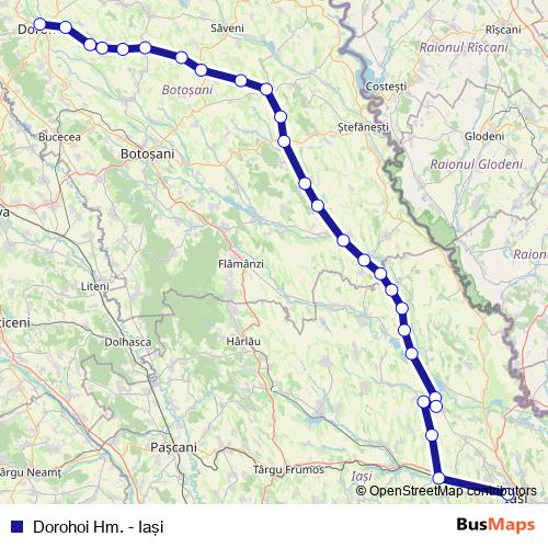 Dorohoi Hm. - Iaşi rail Line Map