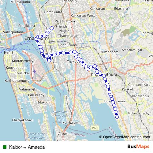 Kaloor ↔ Amaeda bus Line Map