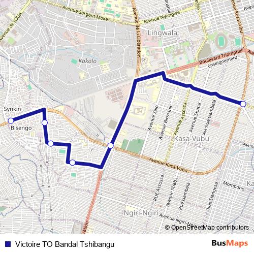 Victoire TO Bandal Tshibangu bus Line Map