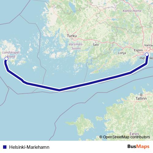 Helsinki-Mariehamn ferry Line Map