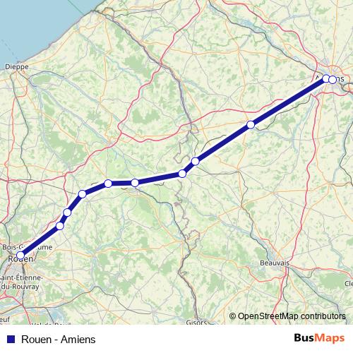 Rouen - Amiens rail Line Map