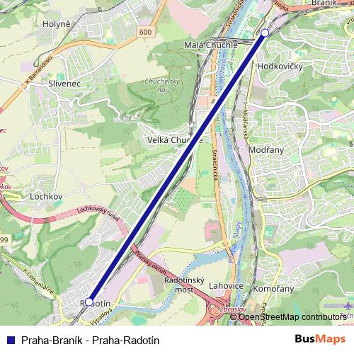 Praha-Braník - Praha-Radotín rail Line Map
