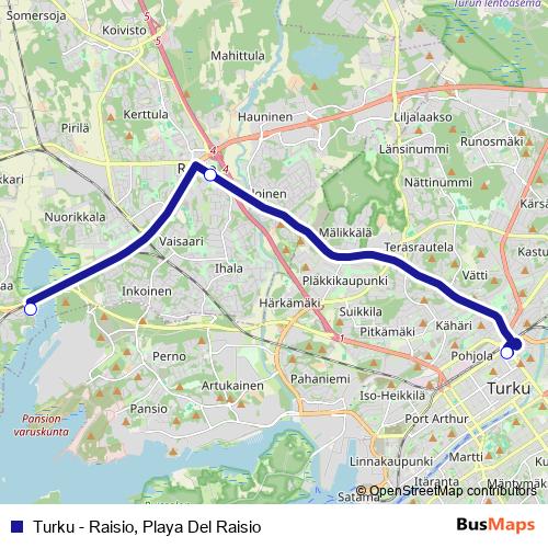 Turku - Raisio, Playa Del Raisio bus Line Map