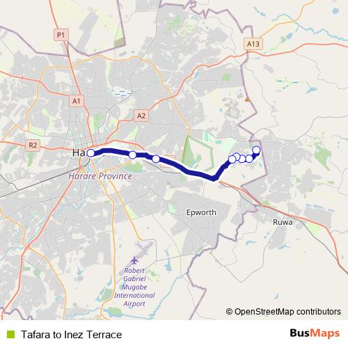 Tafara to Inez Terrace bus Line Map