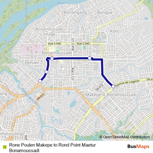 Rone Poulen Makepe to Rond Point Maetur Bonamoussadi bus Line Map