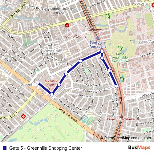 Gate 5 - Greenhills Shopping Center bus Line Map