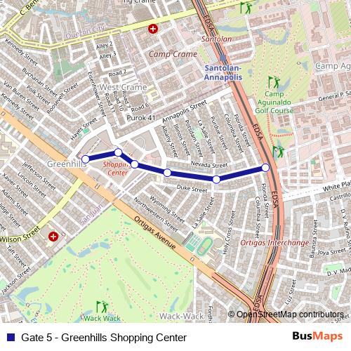 Gate 5 - Greenhills Shopping Center bus Line Map