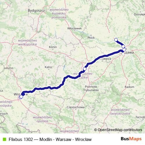 Flixbus 1302 bus Line Map