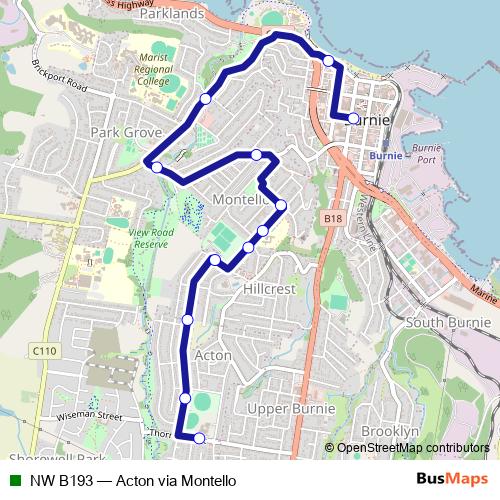 NW B193 bus Line Map