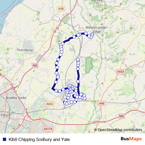 Klb8 Chipping Sodbury and Yate bus Line Map