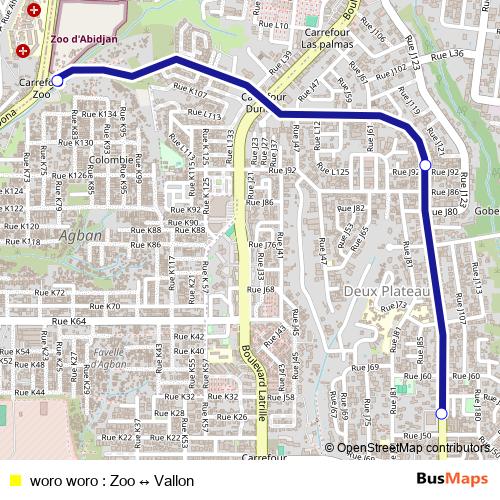 woro woro : Zoo ↔ Vallon bus Line Map