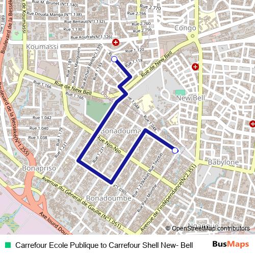 Carrefour Ecole Publique to Carrefour Shell New- Bell bus Line Map