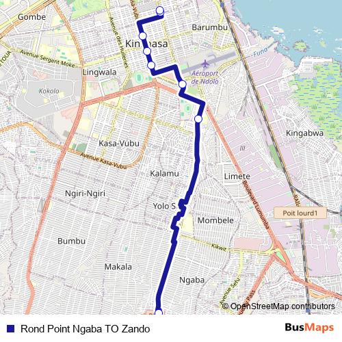 Rond Point Ngaba TO Zando bus Line Map