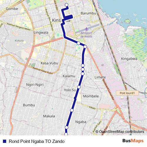 Rond Point Ngaba TO Zando bus Line Map