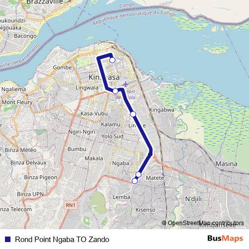 Rond Point Ngaba TO Zando bus Line Map