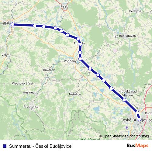 Summerau - České Budějovice rail Line Map