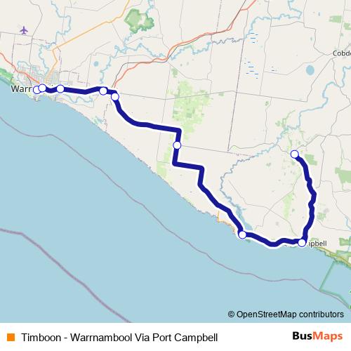 Timboon - Warrnambool Via Port Campbell bus Line Map