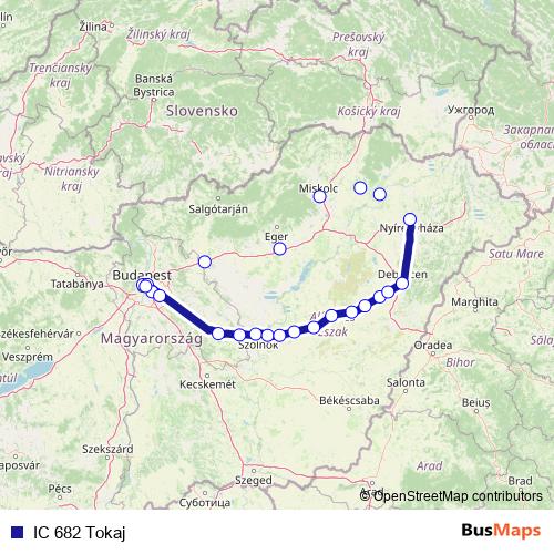 IC 682 Tokaj rail Line Map