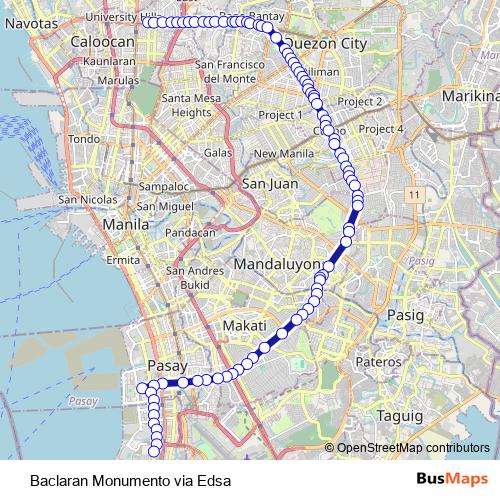 Baclaran Monumento via Edsa bus Line Map