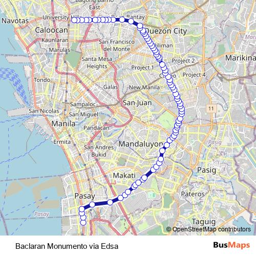 Baclaran Monumento via Edsa bus Line Map