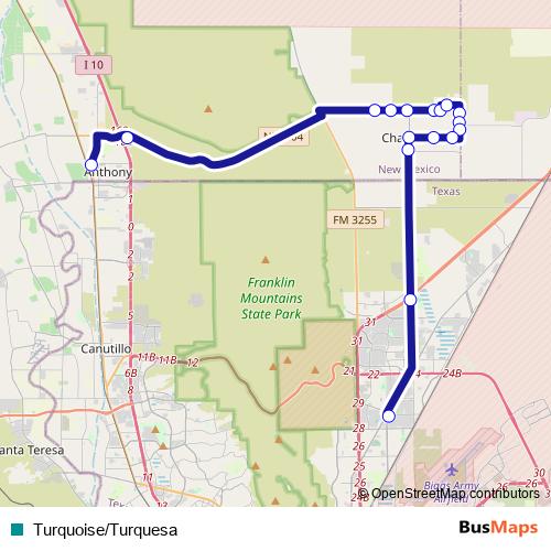 Turquoise/Turquesa bus Line Map