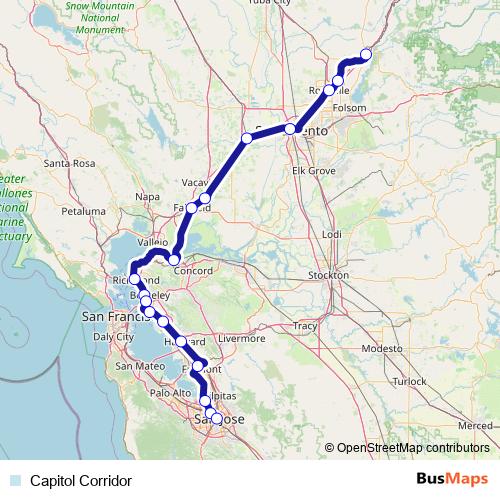 Capitol Corridor rail Line Map