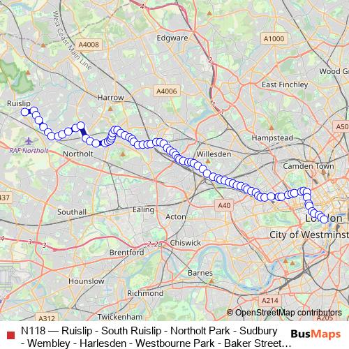 N118 bus Line Map