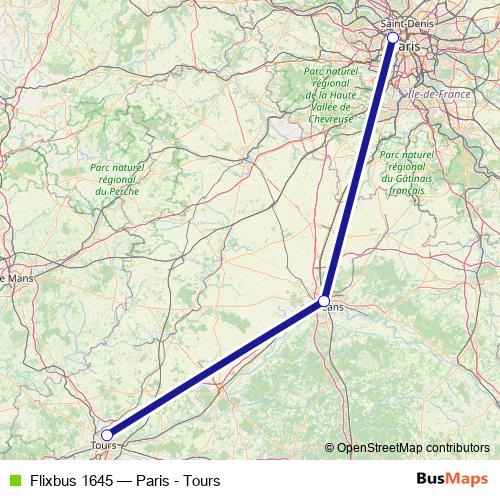 Flixbus 1645 bus Line Map
