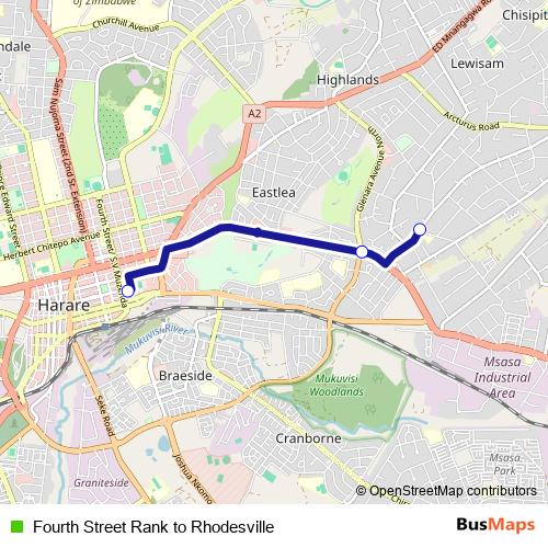 Fourth Street Rank to Rhodesville bus Line Map