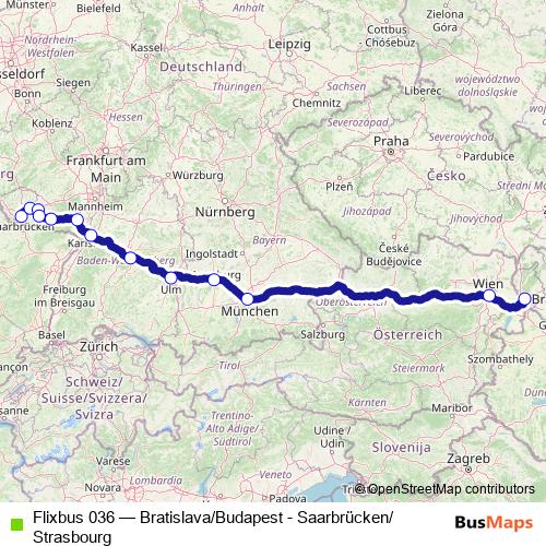Flixbus 036 bus Line Map