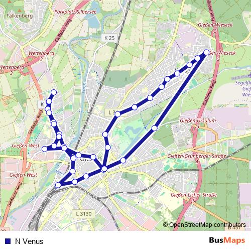 N Venus bus Line Map