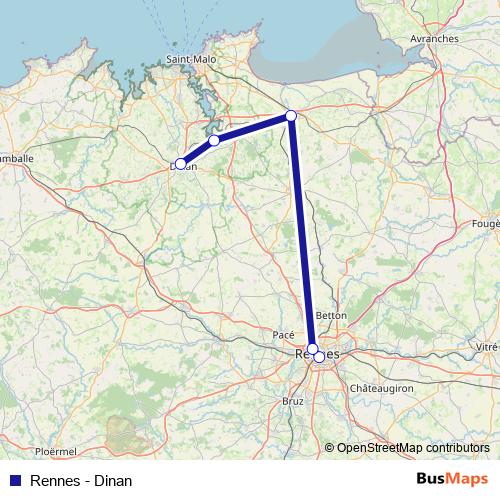 Rennes - Dinan rail Line Map