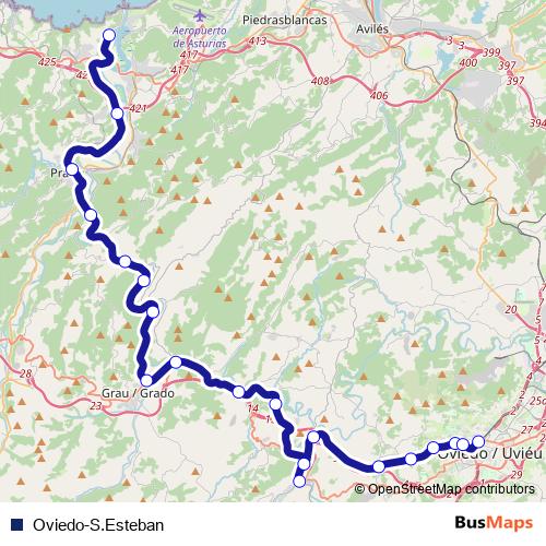 Oviedo-S.Esteban rail Line Map