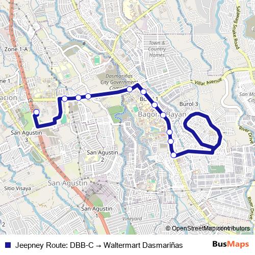 Jeepney Route: DBB-C → Waltermart Dasmariñas bus Line Map